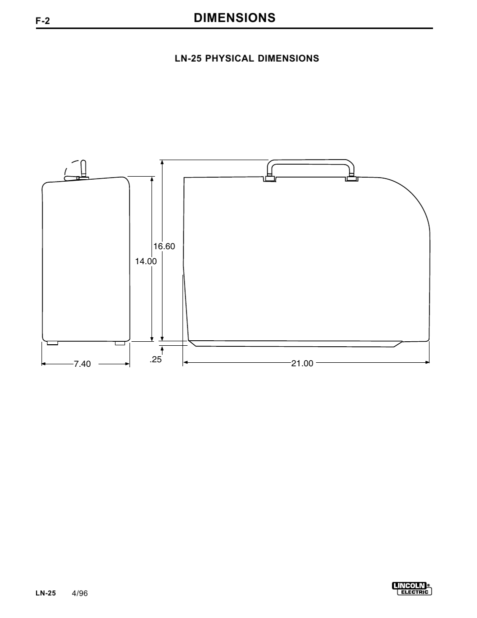 Dimensions | Lincoln Electric IM359 LN-25 User Manual | Page 34 / 34