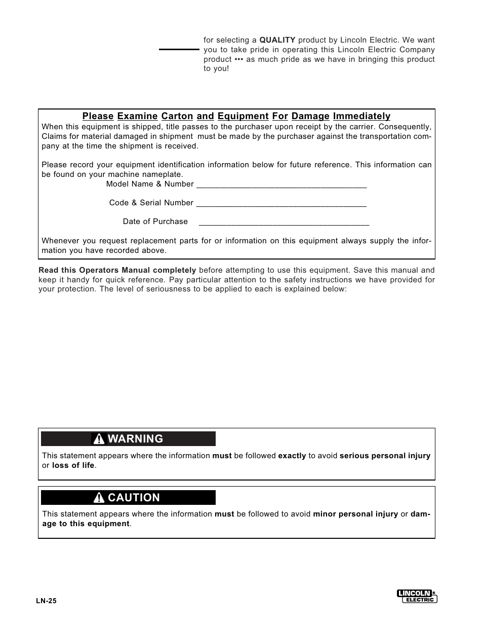 Lincoln Electric IM359 LN-25 User Manual | Page 6 / 34