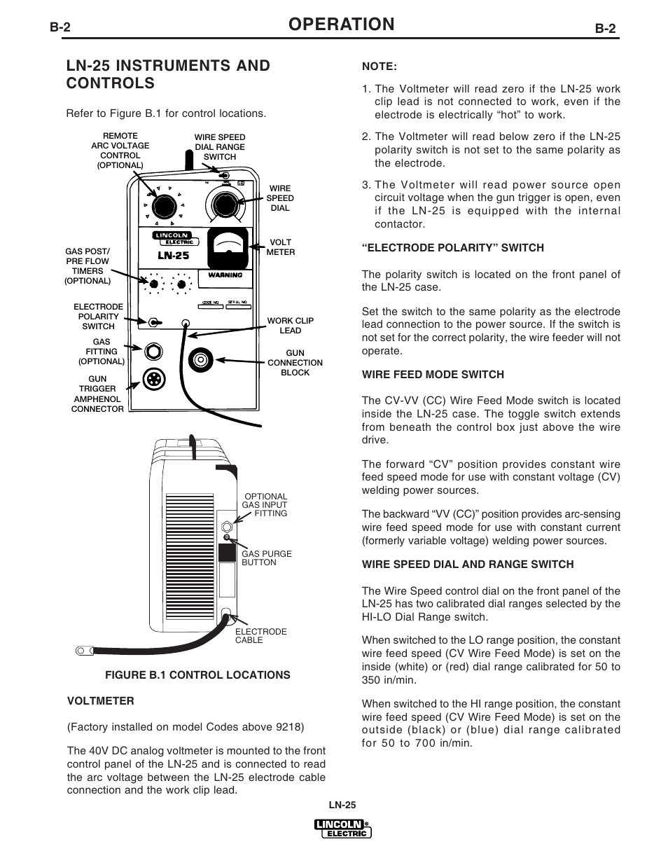 Operation, Ln-25 instruments and controls | Lincoln Electric IM620 LN-25 User Manual | Page 13 / 40