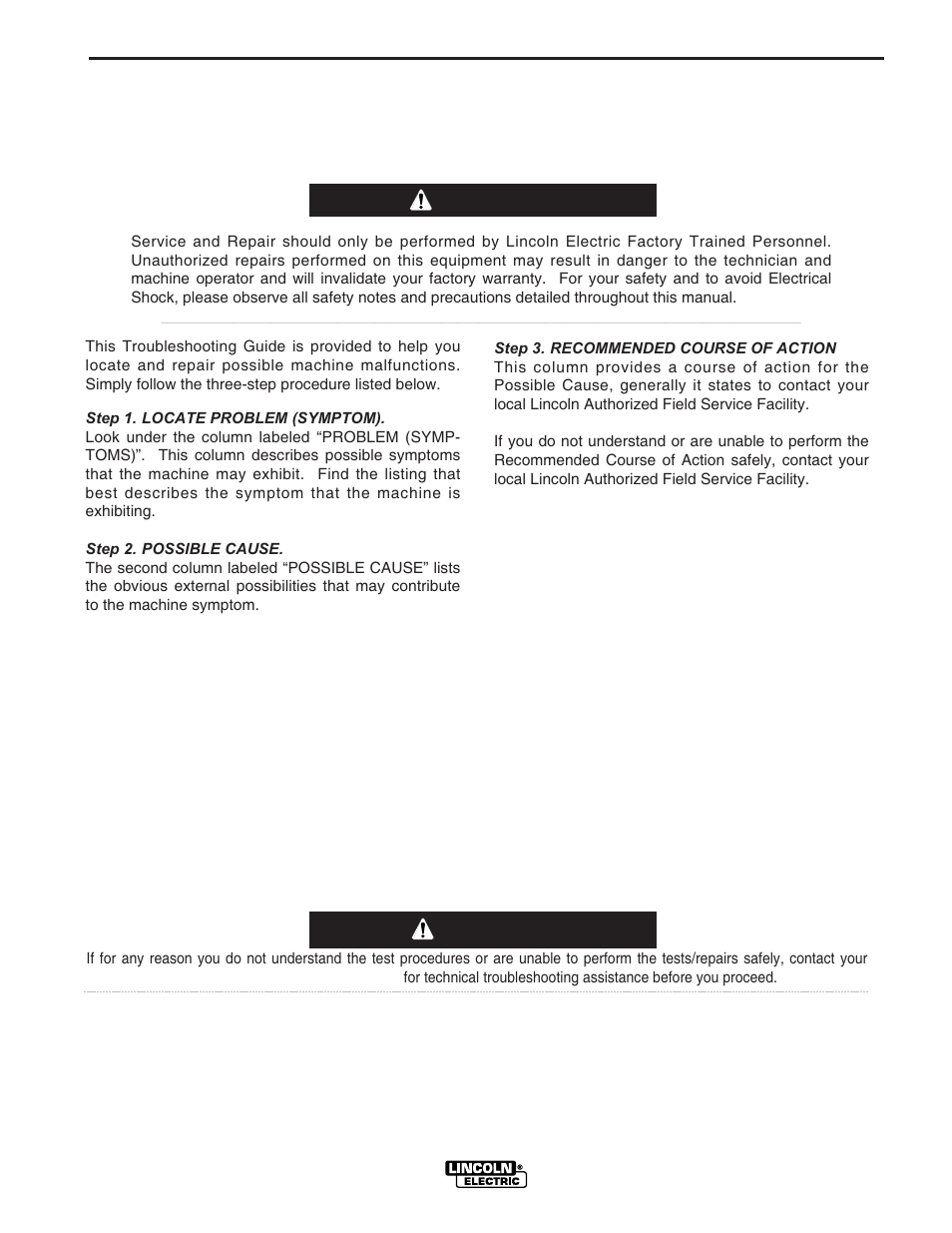 Troubleshooting, Caution, How to use troubleshooting guide | Warning | Lincoln Electric IM620 LN-25 User Manual | Page 29 / 40