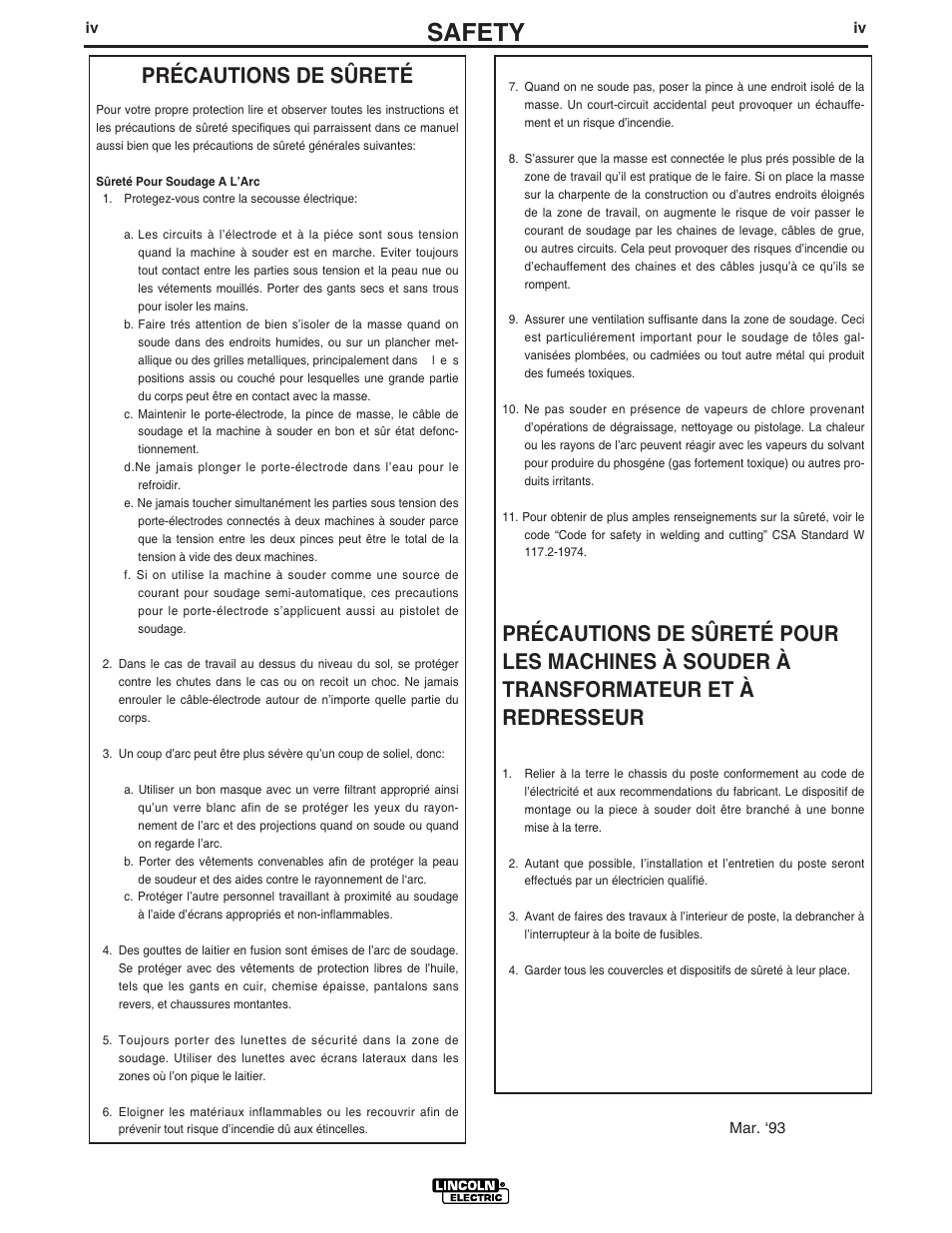 Safety, Précautions de sûreté | Lincoln Electric IM620 LN-25 User Manual | Page 5 / 40