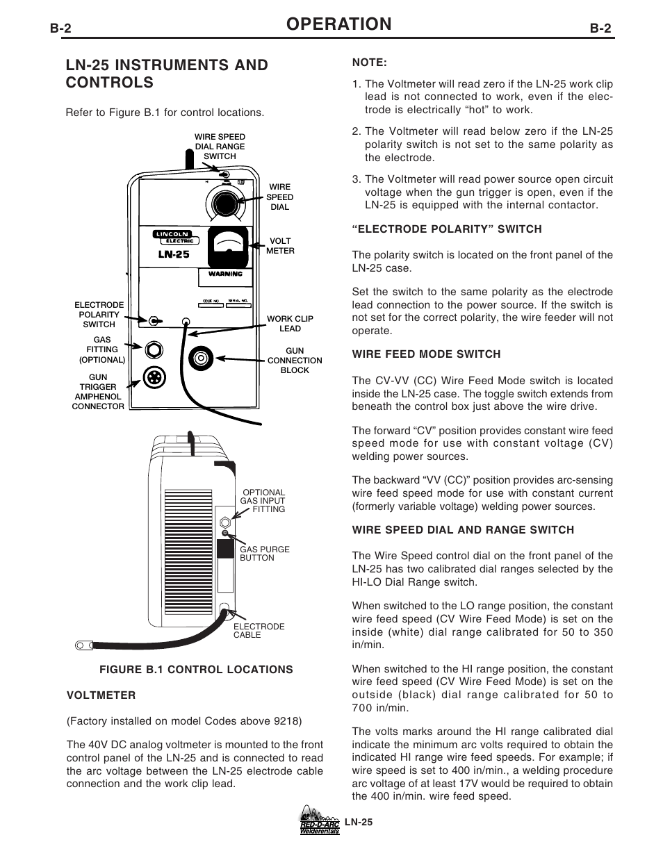 Operation, Ln-25 instruments and controls | Lincoln Electric IM677 RED-D-ARC LN-25 User Manual | Page 13 / 34