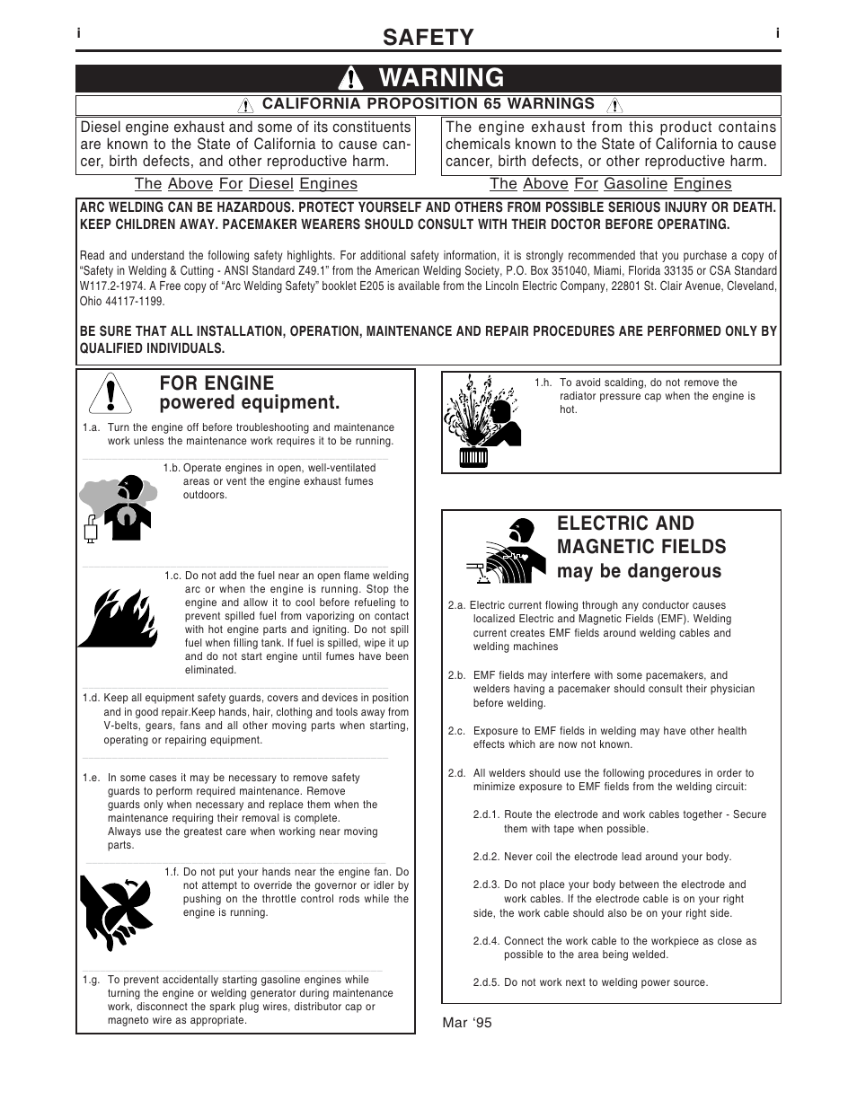 Warning, Safety, For engine powered equipment | Electric and magnetic fields may be dangerous | Lincoln Electric IM677 RED-D-ARC LN-25 User Manual | Page 2 / 34