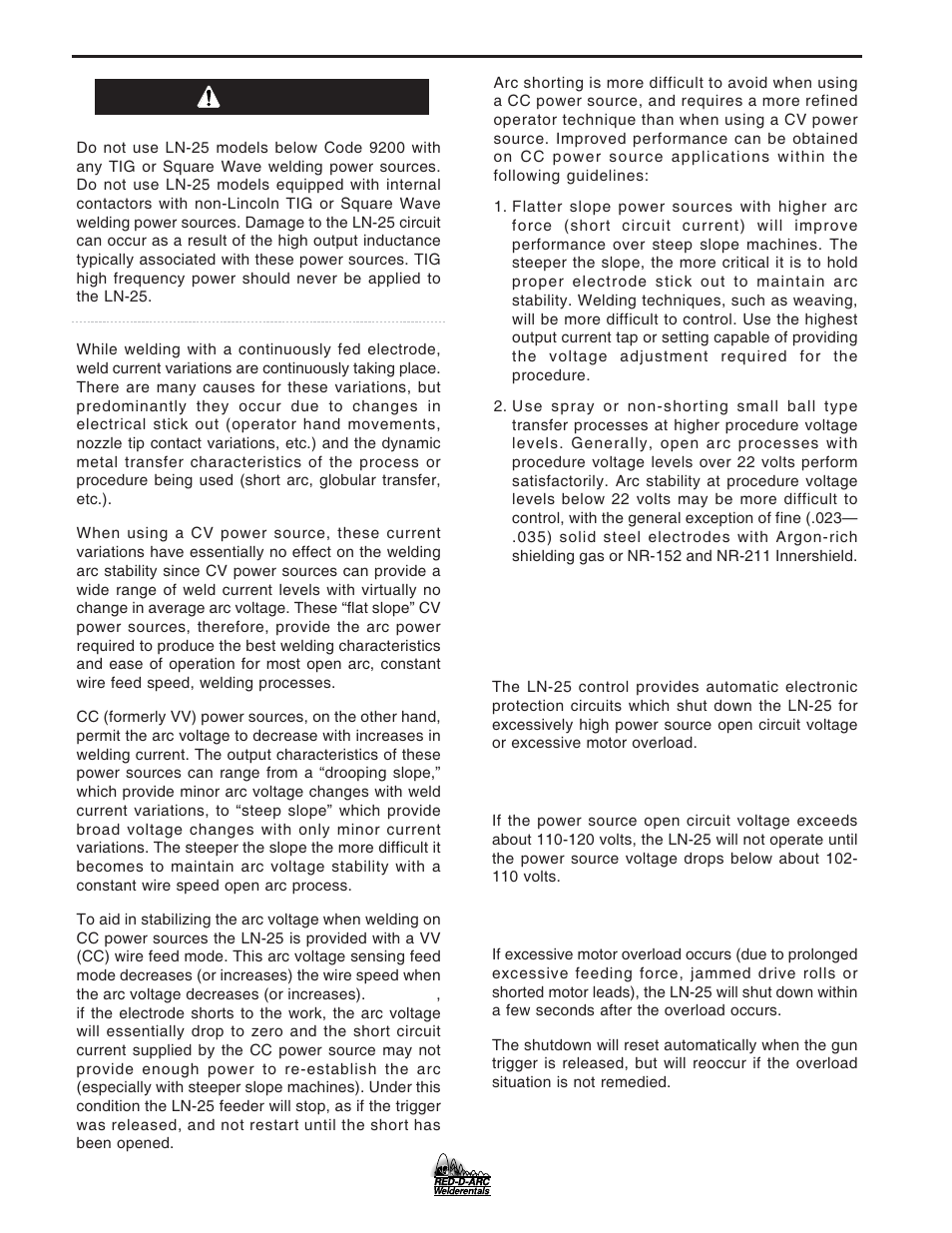 Operation, Caution automatic protection shutdown | Lincoln Electric IM677 RED-D-ARC LN-25 User Manual | Page 20 / 34