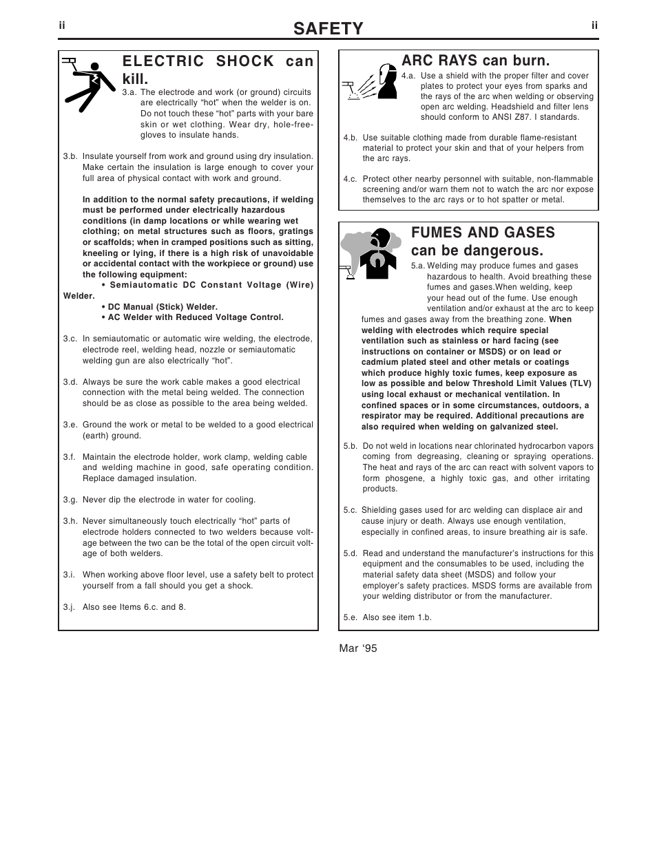Safety, Arc rays can burn, Electric shock can kill | Fumes and gases can be dangerous | Lincoln Electric IM677 RED-D-ARC LN-25 User Manual | Page 3 / 34