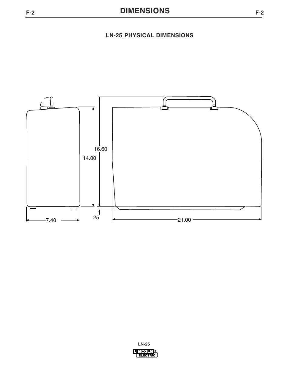 Dimensions | Lincoln Electric IM923 RED-D-ARC LN-25 User Manual | Page 34 / 38