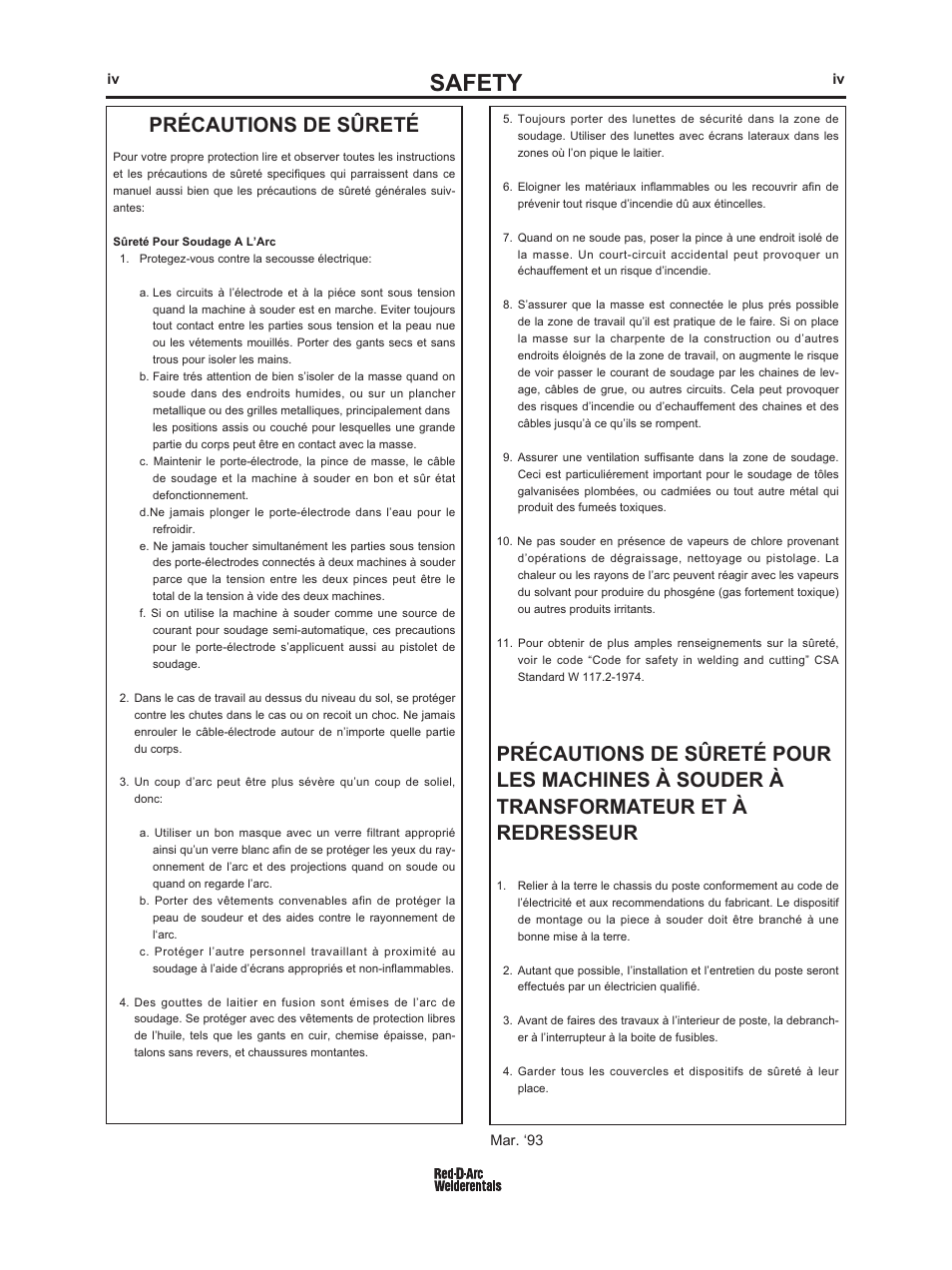 Safety, Précautions de sûreté | Lincoln Electric IM960 RED-D-ARC LN-25 PRO EXTREME User Manual | Page 5 / 39