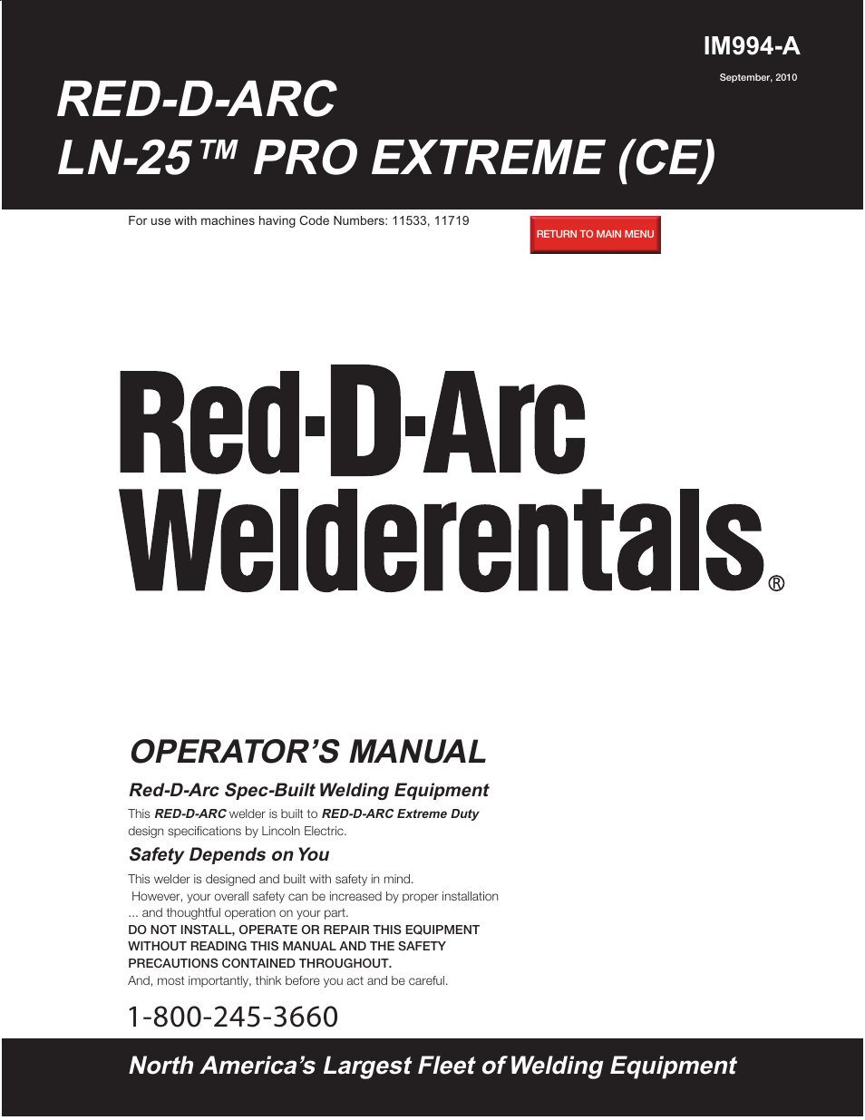 Lincoln Electric IM994 RED-D-ARC LN-25 PRO EXTREME (CE) User Manual | 45 pages