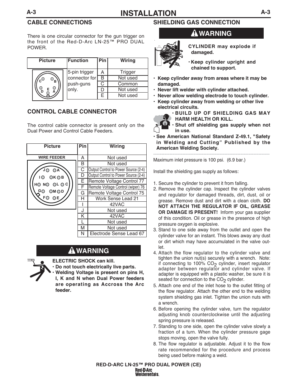 Installation, Warning | Lincoln Electric IM994 RED-D-ARC LN-25 PRO EXTREME (CE) User Manual | Page 12 / 45