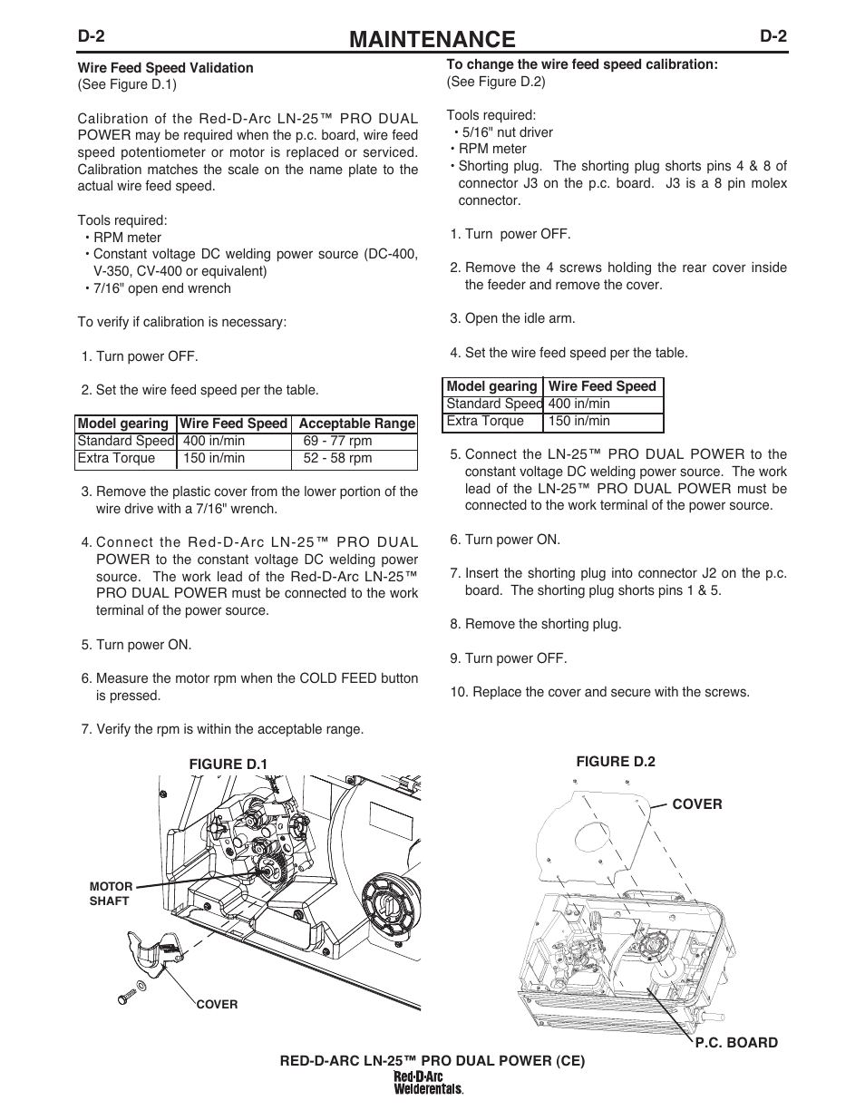 Maintenance | Lincoln Electric IM994 RED-D-ARC LN-25 PRO EXTREME (CE) User Manual | Page 36 / 45