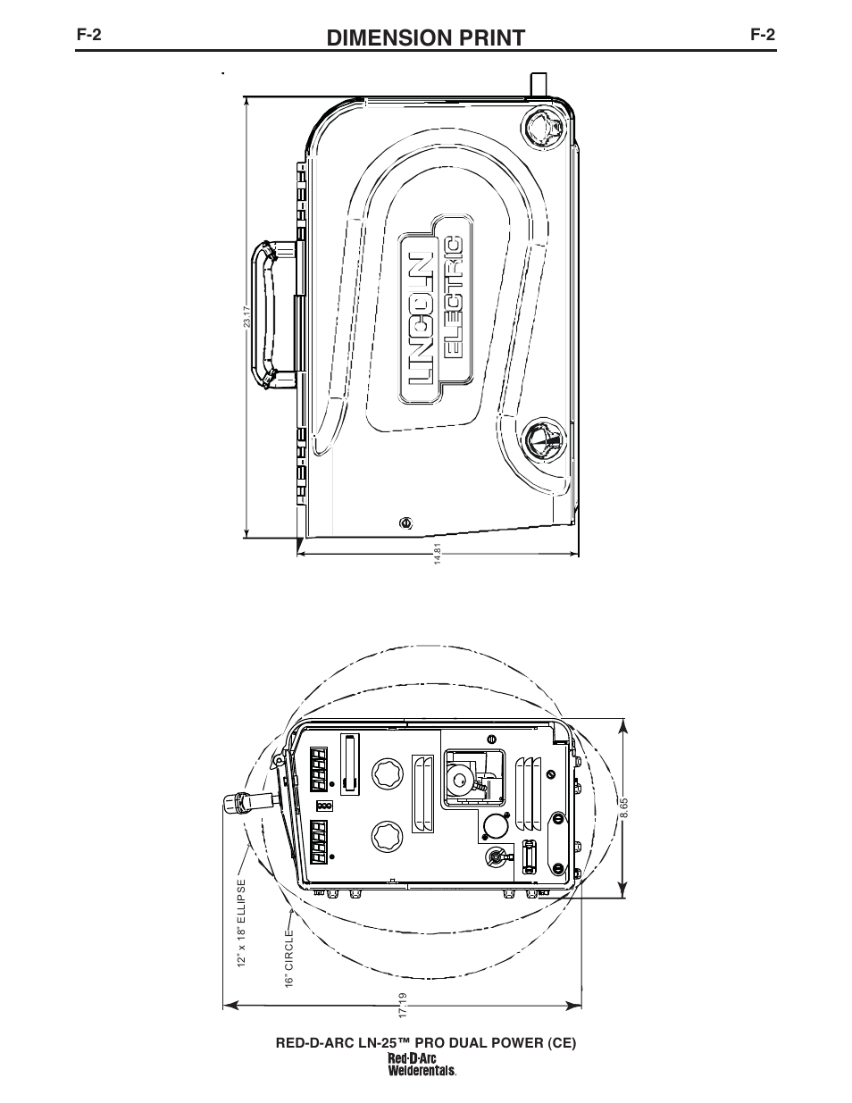 Dimension print | Lincoln Electric IM994 RED-D-ARC LN-25 PRO EXTREME (CE) User Manual | Page 42 / 45