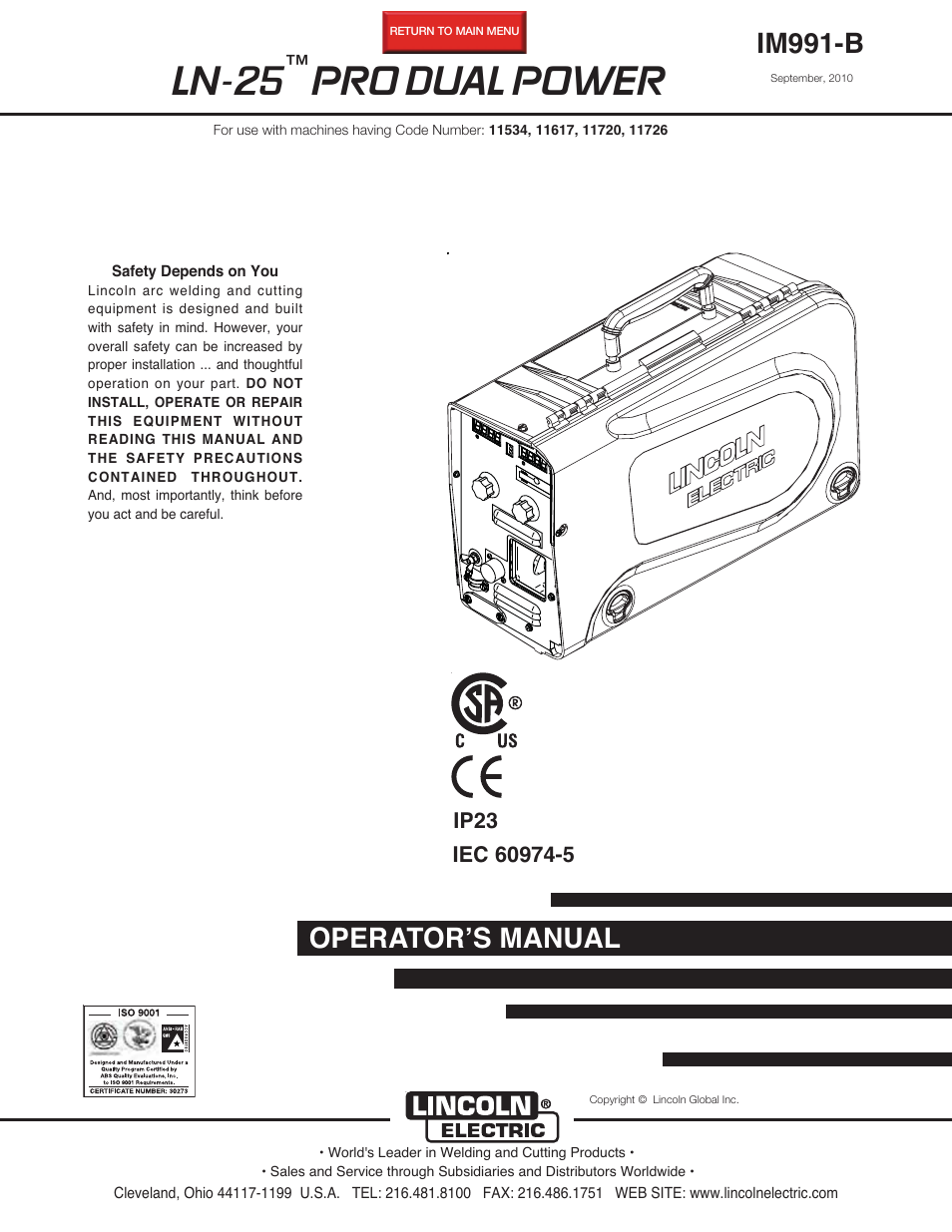 Lincoln Electric IM991 LN-25 PRO DUAL POWER User Manual | 45 pages