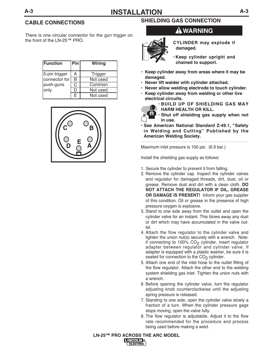 Installation, Warning, Ae c b d | Lincoln Electric IM901 LN-25 PRO User Manual | Page 10 / 44