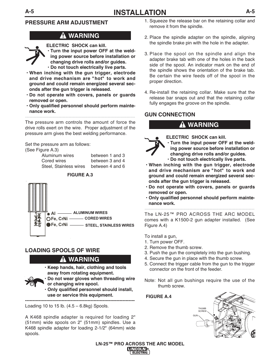 Installation, Warning | Lincoln Electric IM901 LN-25 PRO User Manual | Page 12 / 44