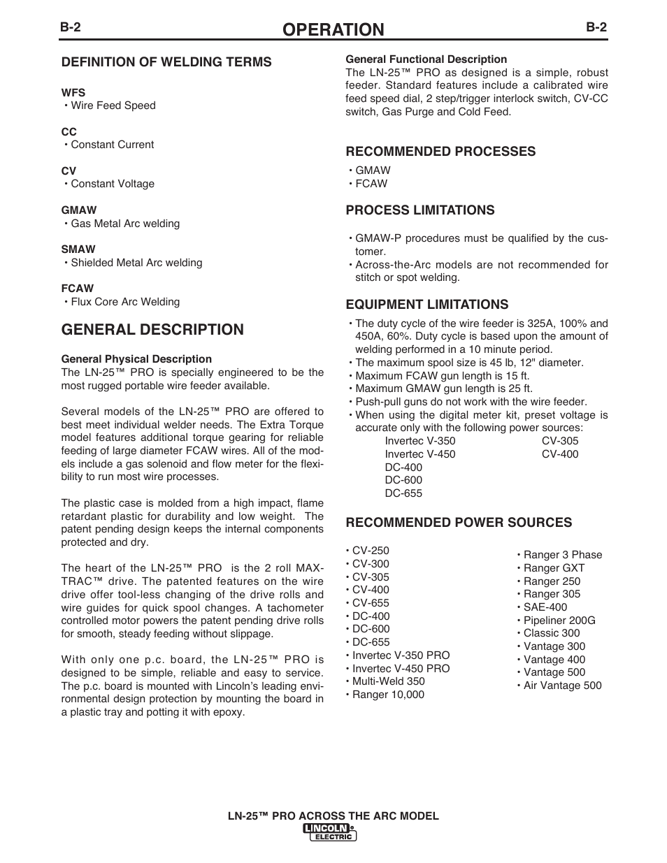 Operation, General description | Lincoln Electric IM901 LN-25 PRO User Manual | Page 17 / 44