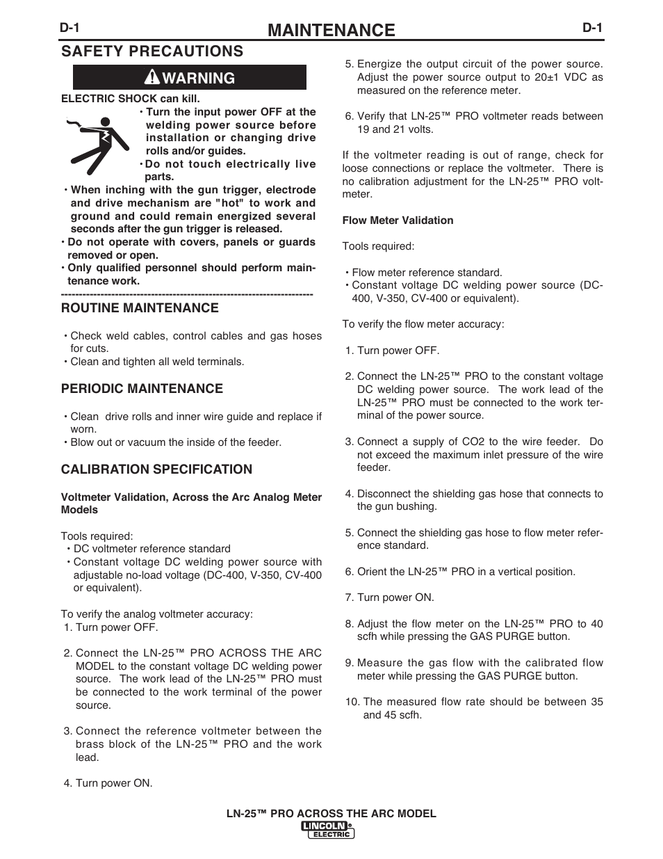 Maintenance, Warning safety precautions | Lincoln Electric IM901 LN-25 PRO User Manual | Page 32 / 44