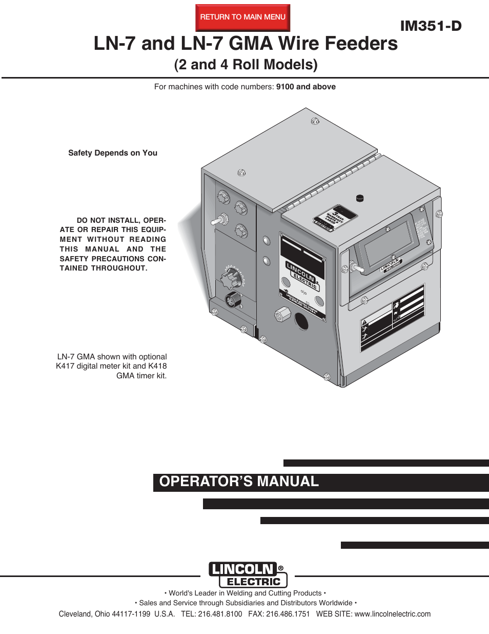 Lincoln Electric IM351 LN-7 GMA Wire Feeder User Manual | 62 pages