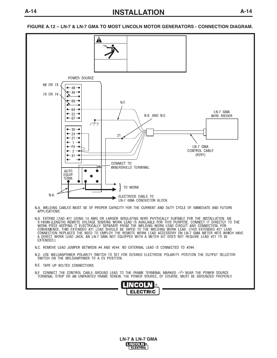 Installation, A-14 | Lincoln Electric IM351 LN-7 GMA Wire Feeder User Manual | Page 21 / 62