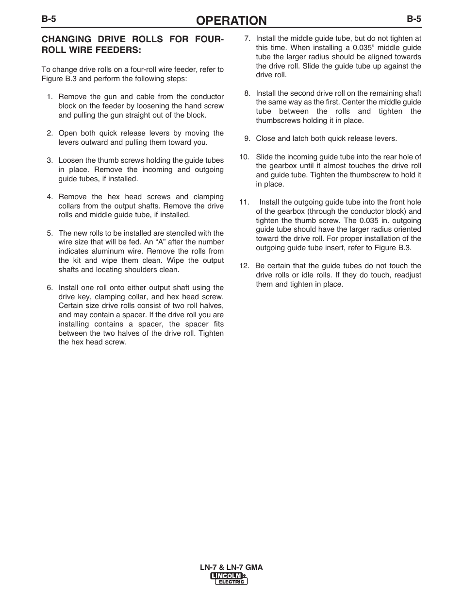 Operation | Lincoln Electric IM351 LN-7 GMA Wire Feeder User Manual | Page 35 / 62