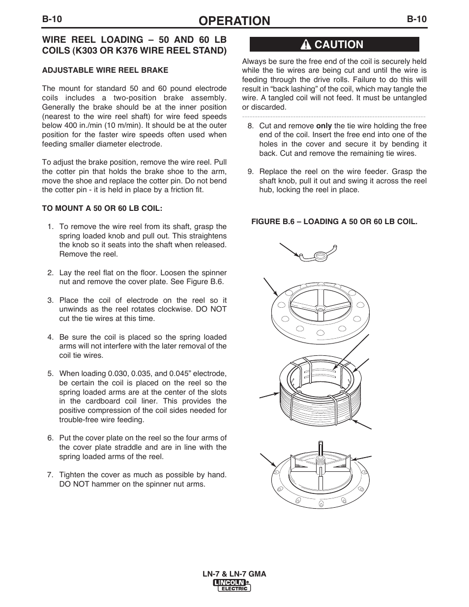 Operation, Caution | Lincoln Electric IM351 LN-7 GMA Wire Feeder User Manual | Page 40 / 62