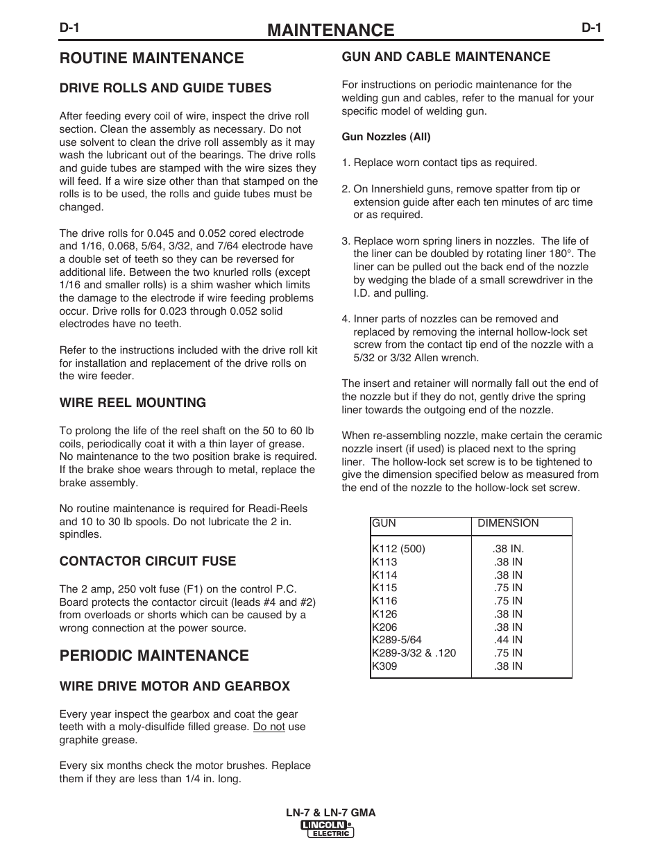 Maintenance, Routine maintenance, Periodic maintenance | Lincoln Electric IM351 LN-7 GMA Wire Feeder User Manual | Page 49 / 62