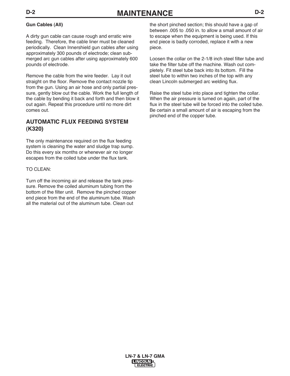 Maintenance | Lincoln Electric IM351 LN-7 GMA Wire Feeder User Manual | Page 50 / 62