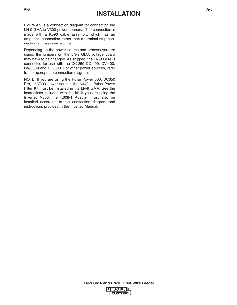 Installation | Lincoln Electric IM355 LN-9F GMA Wire Feeder User Manual | Page 14 / 70