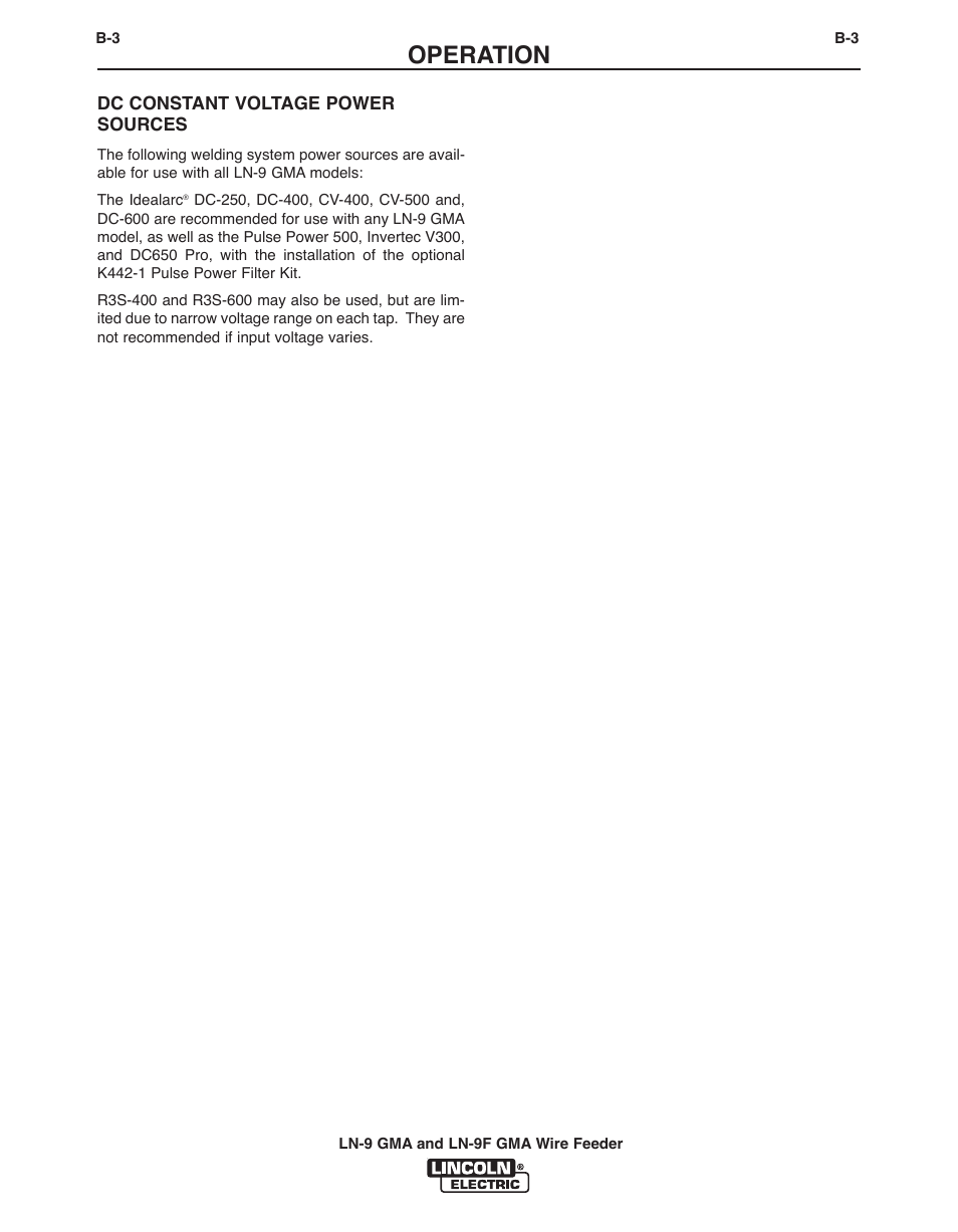 Operation | Lincoln Electric IM355 LN-9F GMA Wire Feeder User Manual | Page 26 / 70