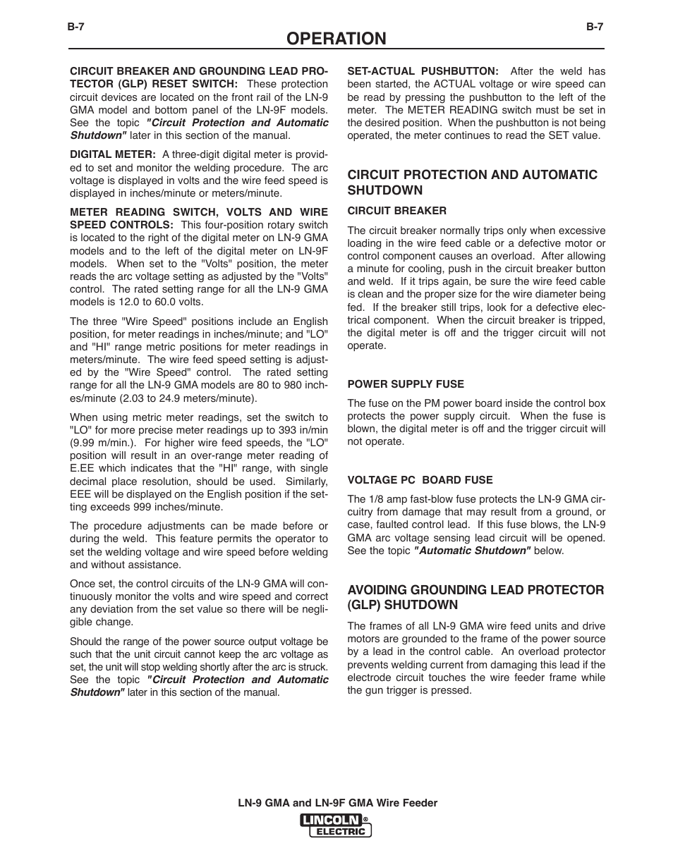 Operation | Lincoln Electric IM355 LN-9F GMA Wire Feeder User Manual | Page 30 / 70