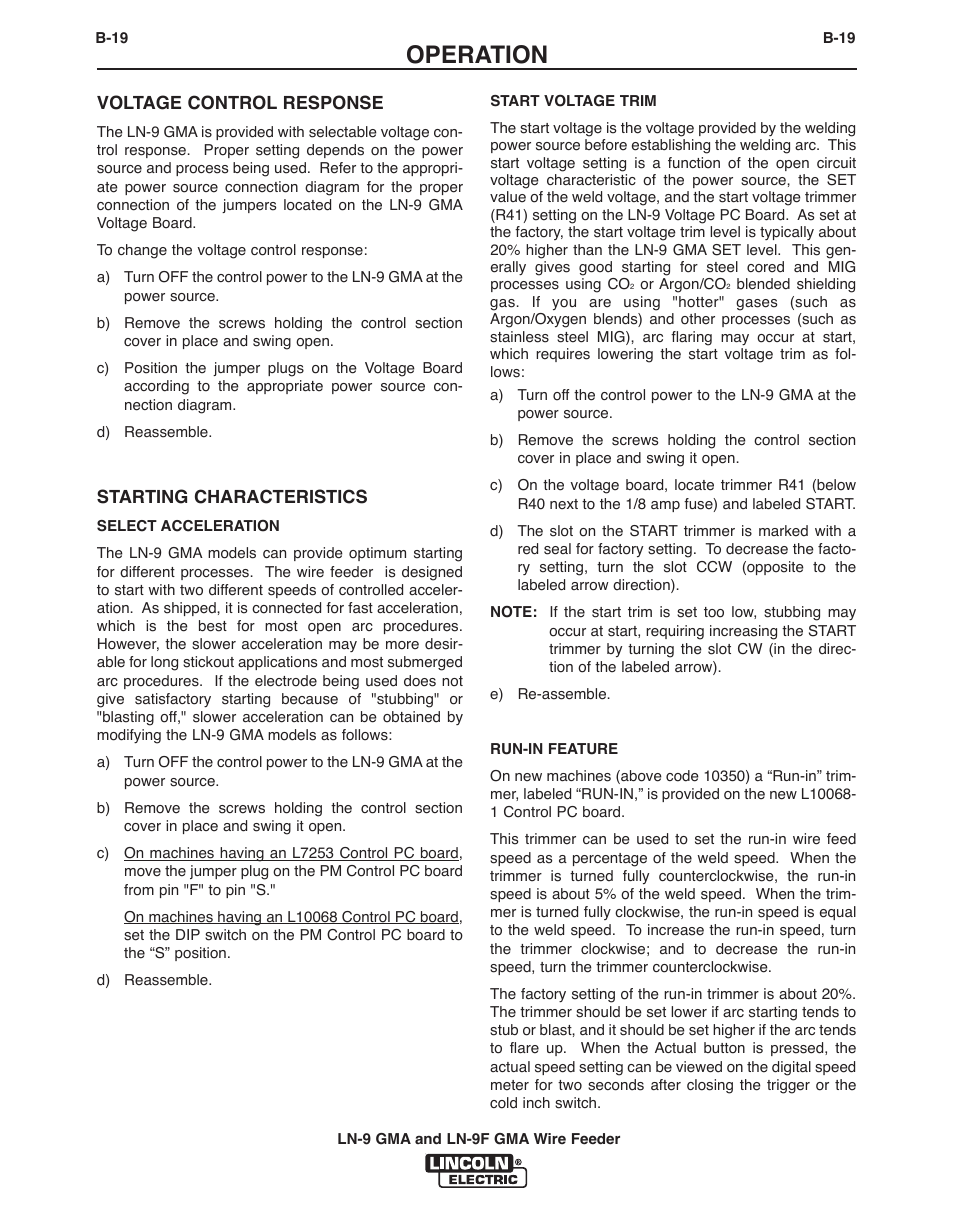 Operation | Lincoln Electric IM355 LN-9F GMA Wire Feeder User Manual | Page 42 / 70
