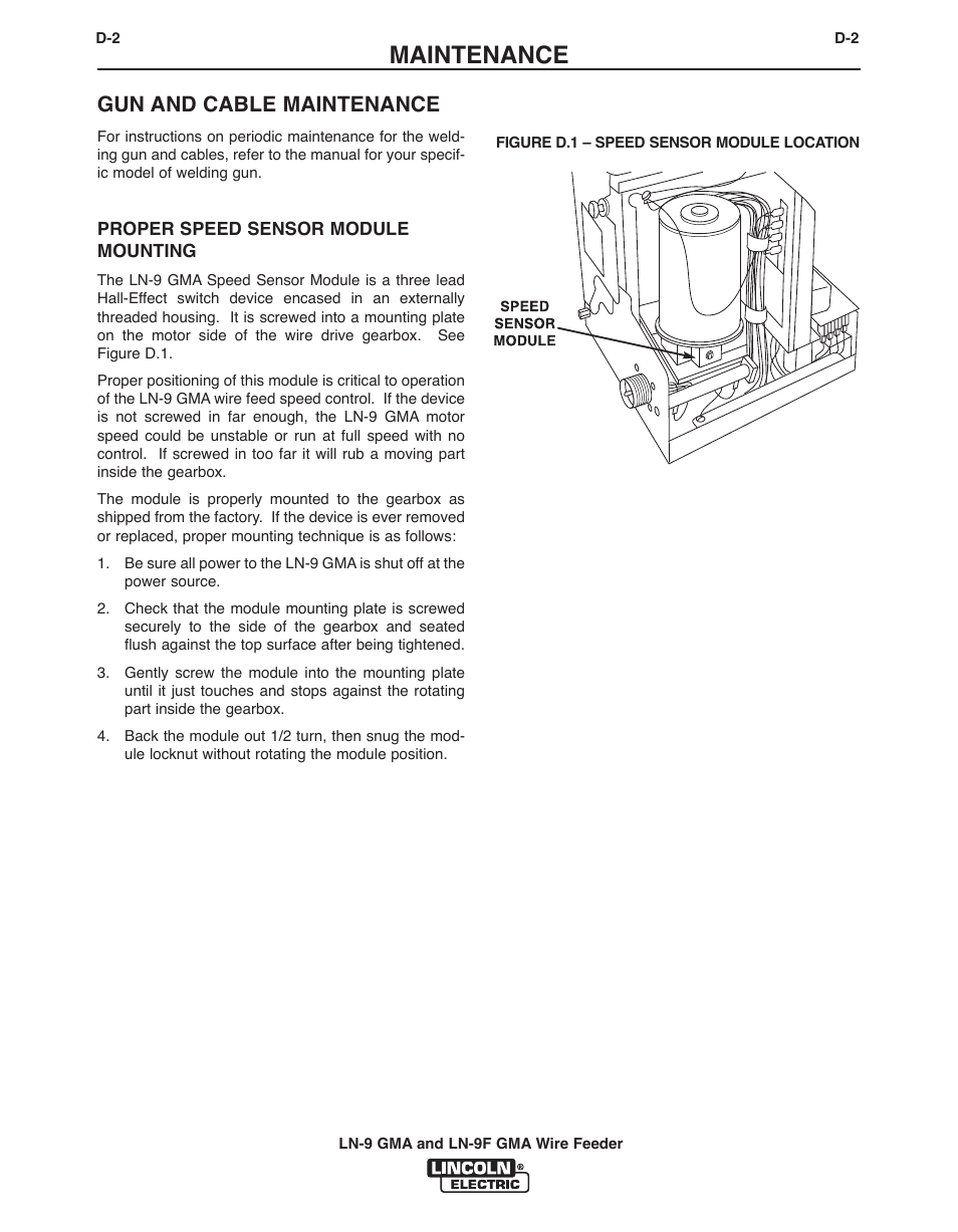 Maintenance, Gun and cable maintenance | Lincoln Electric IM355 LN-9F GMA Wire Feeder User Manual | Page 53 / 70