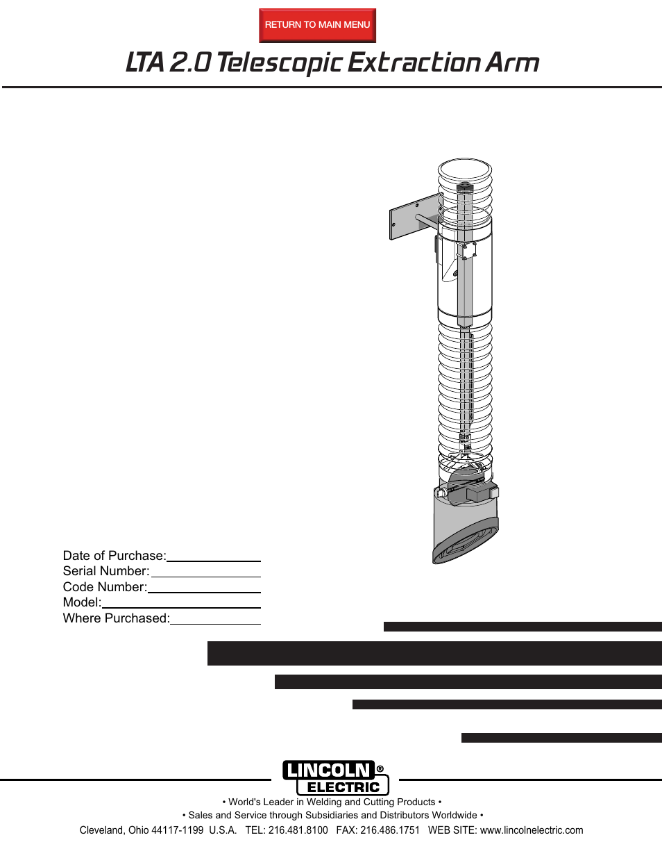 Lincoln Electric IM624 LTA 2.0 TELESCOPIC EXTRACTION ARM User Manual | 28 pages