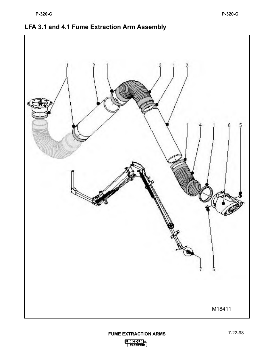 Lfa 3.1 and 4.1 fume extraction arm assembly | Lincoln Electric IM624 LTA 2.0 TELESCOPIC EXTRACTION ARM User Manual | Page 18 / 28