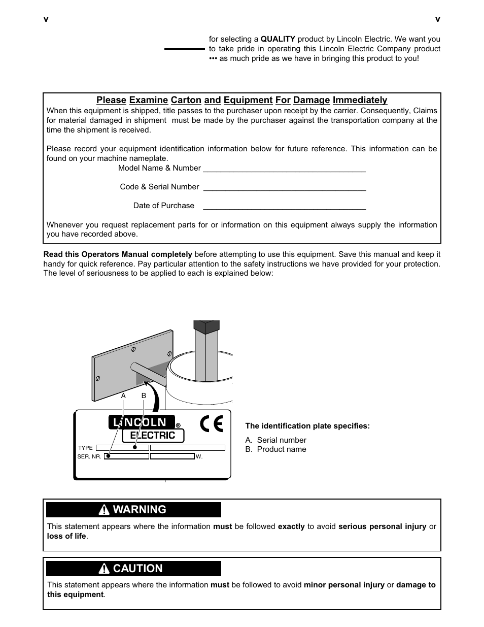 Warning, Caution | Lincoln Electric IM624 LTA 2.0 TELESCOPIC EXTRACTION ARM User Manual | Page 6 / 28