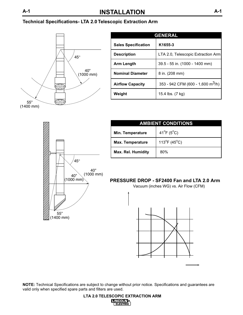 Installation | Lincoln Electric IM624 LTA 2.0 TELESCOPIC EXTRACTION ARM User Manual | Page 8 / 28