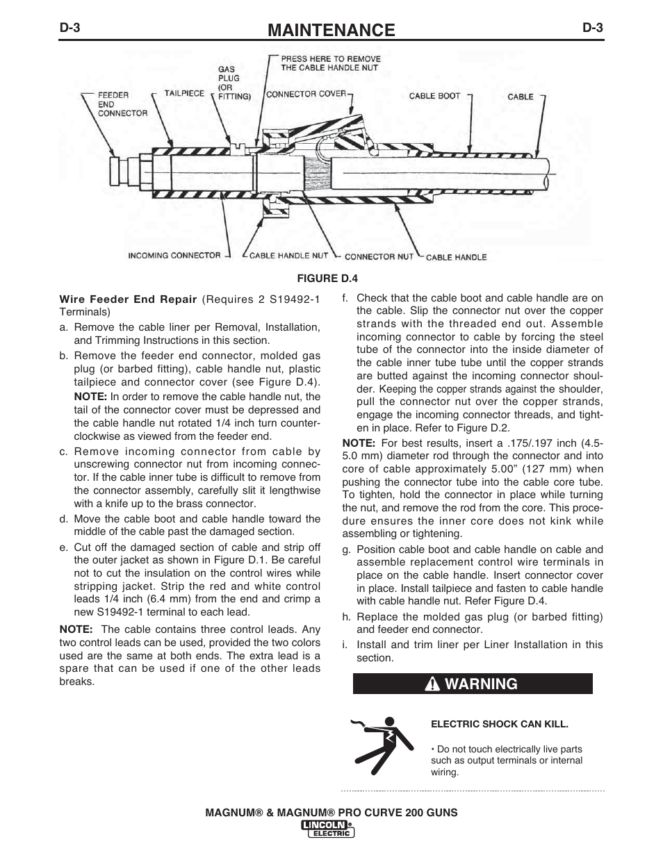 Maintenance, Warning | Lincoln Electric IM434 K497-,K2950- MAGNUM & MAGNUM PRO CURVE200 User Manual | Page 16 / 21