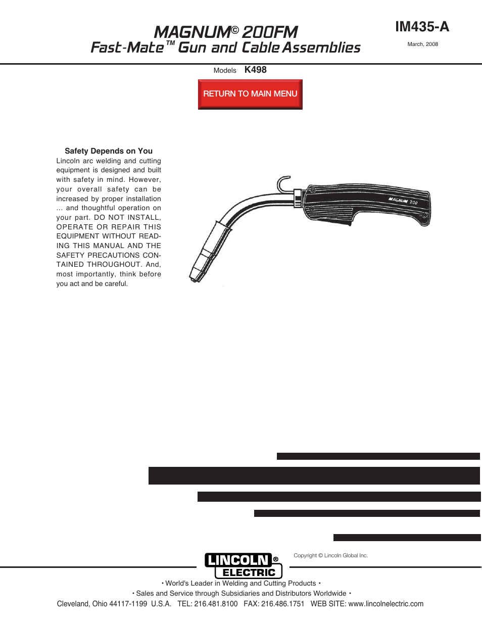 Lincoln Electric IM435 K498 MAGNUM 200FM Fast-Mate Gun and Cable User Manual | 22 pages