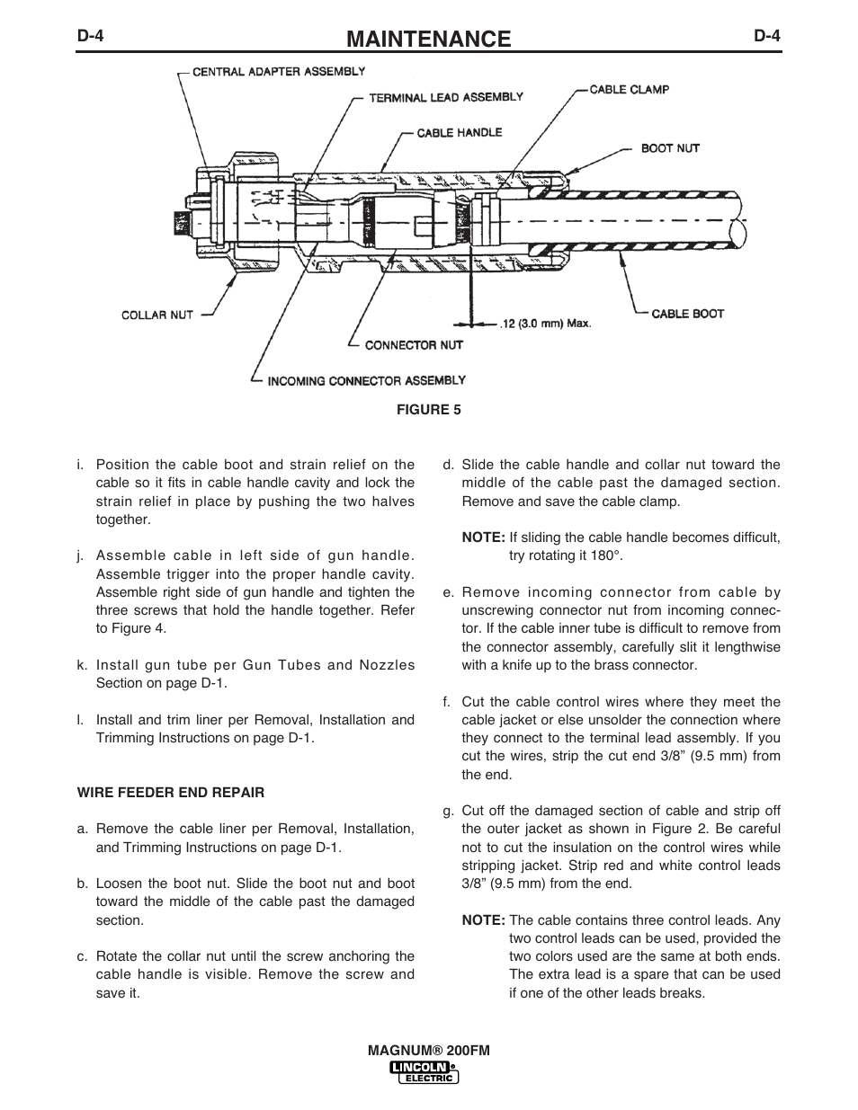 Maintenance | Lincoln Electric IM435 K498 MAGNUM 200FM Fast-Mate Gun and Cable User Manual | Page 14 / 22