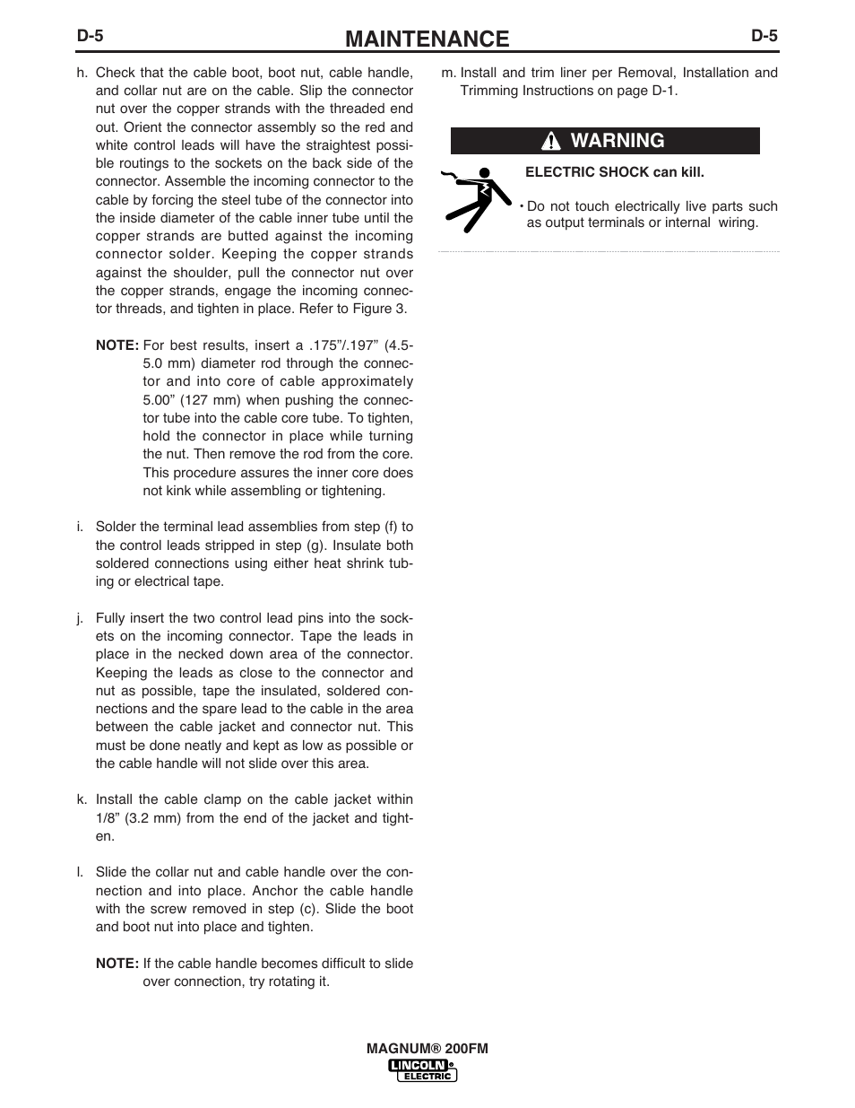 Maintenance, Warning | Lincoln Electric IM435 K498 MAGNUM 200FM Fast-Mate Gun and Cable User Manual | Page 15 / 22