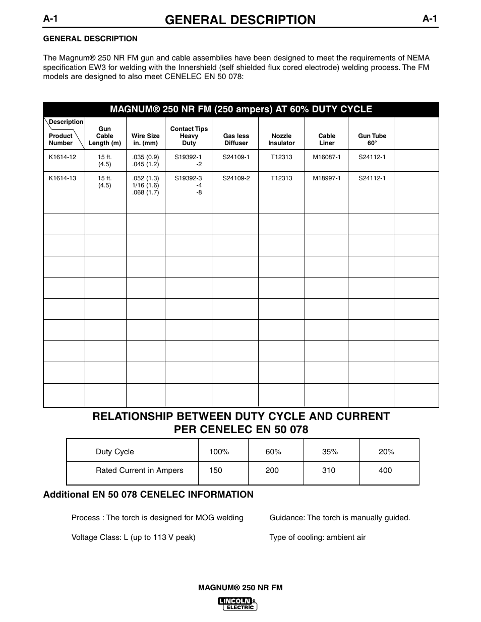 General description | Lincoln Electric IM616 K1614-12 & -13 MAGNUM 250 NR FM Fast-Mate Gun and Cable User Manual | Page 8 / 27