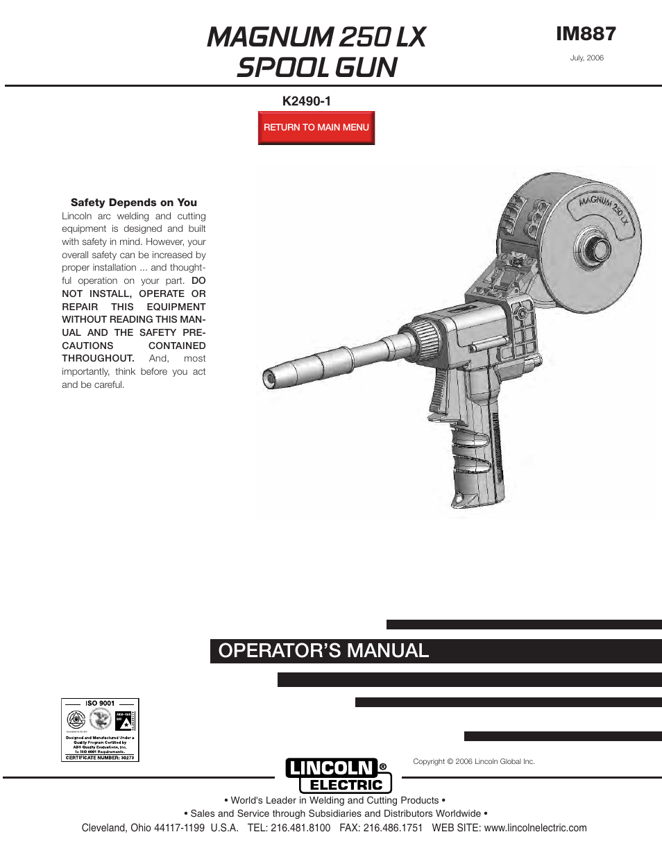 Lincoln Electric IM887 K2490-1 MAGNUM 250 LX SPOOL GUN User Manual | 20 pages