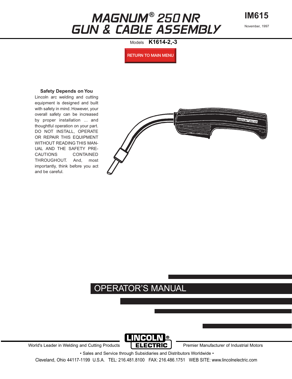 Lincoln Electric IM615 K1614-2,-3 MAGNUM 250 NR GUN & CABLE User Manual | 27 pages