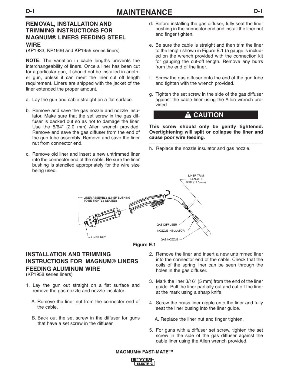 Maintenance, Caution | Lincoln Electric IM389 K478,K479 MAGNUM 300FM and 400FM User Manual | Page 12 / 25