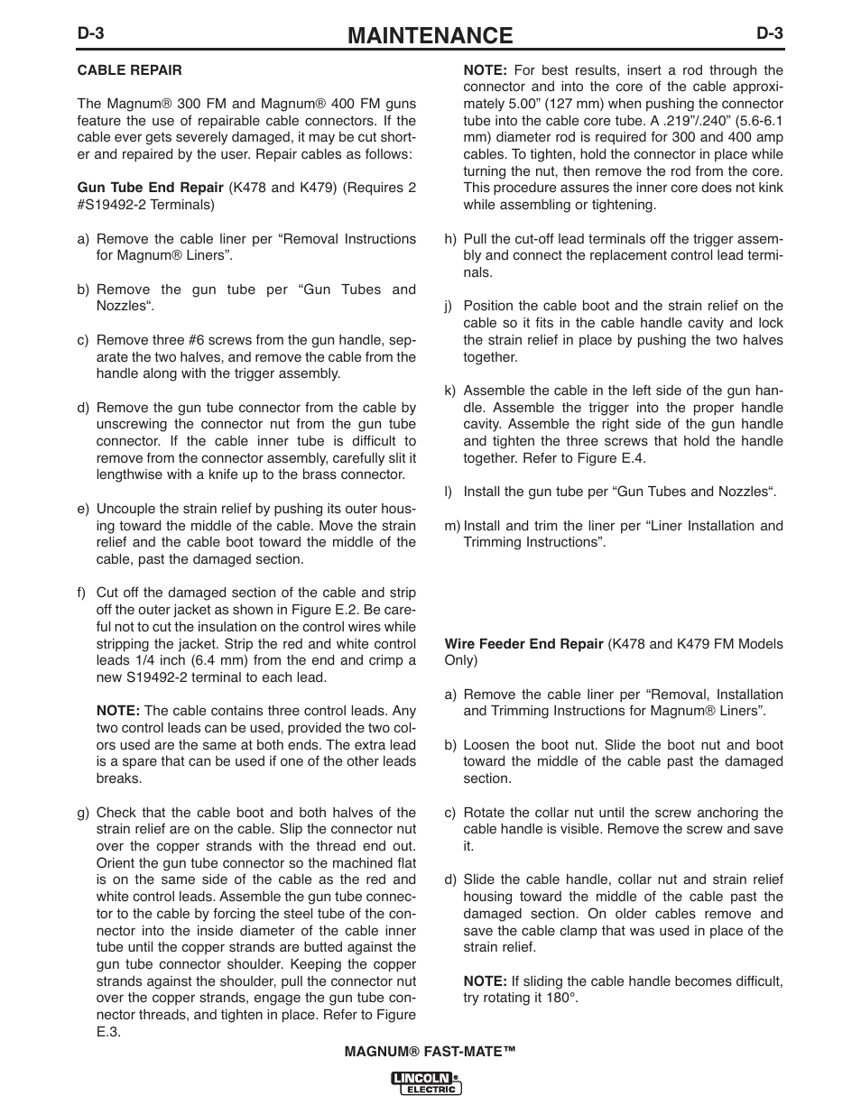 Maintenance | Lincoln Electric IM389 K478,K479 MAGNUM 300FM and 400FM User Manual | Page 14 / 25