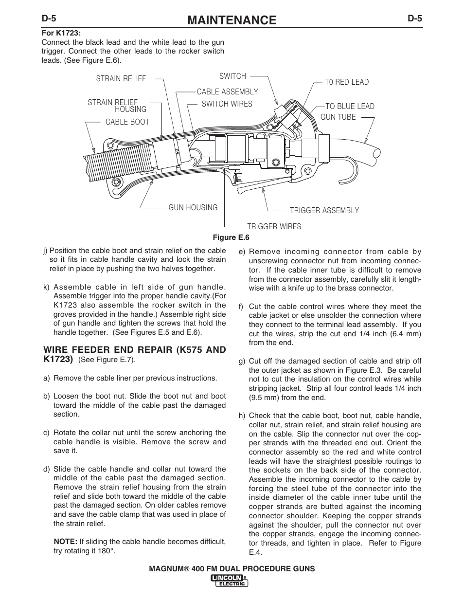 Maintenance | Lincoln Electric IM647 K575,K1723 MAGNUM 400 DUAL PROCEDURE User Manual | Page 16 / 28