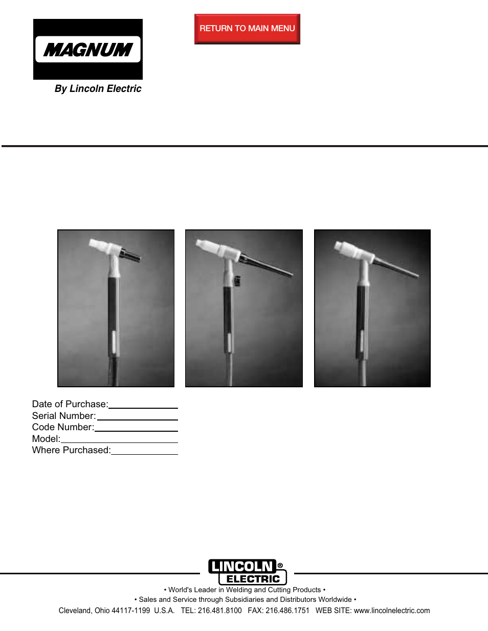 Lincoln Electric IM403 LA-9,17,26 MAGNUM AIR-COOLED TIG TORCHES User Manual | 16 pages