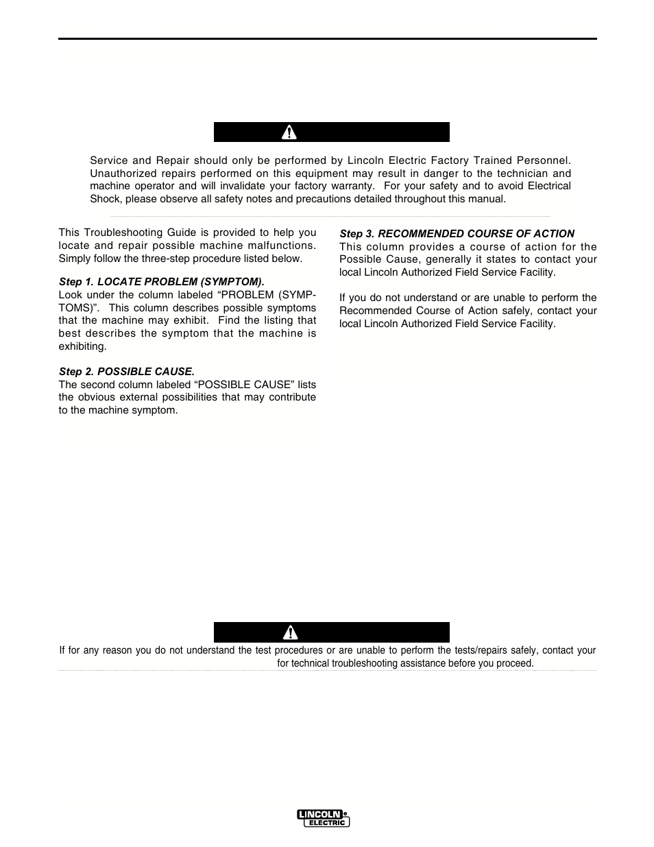 Troubleshooting, Caution, How to use troubleshooting guide | Warning | Lincoln Electric IM439 MAGNUM COOLERS 20-I User Manual | Page 25 / 34