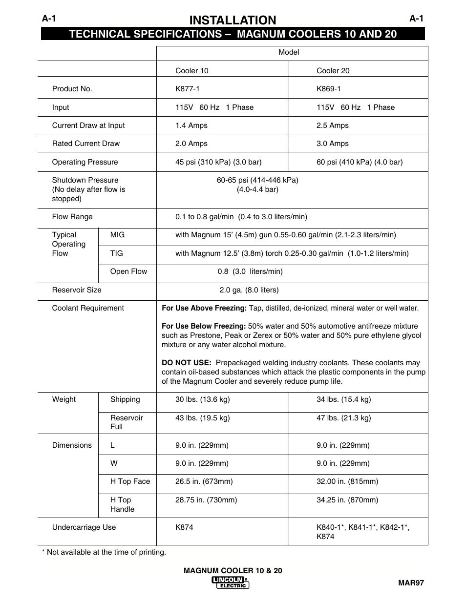 Installation | Lincoln Electric IM439 MAGNUM COOLERS 20-I User Manual | Page 8 / 34