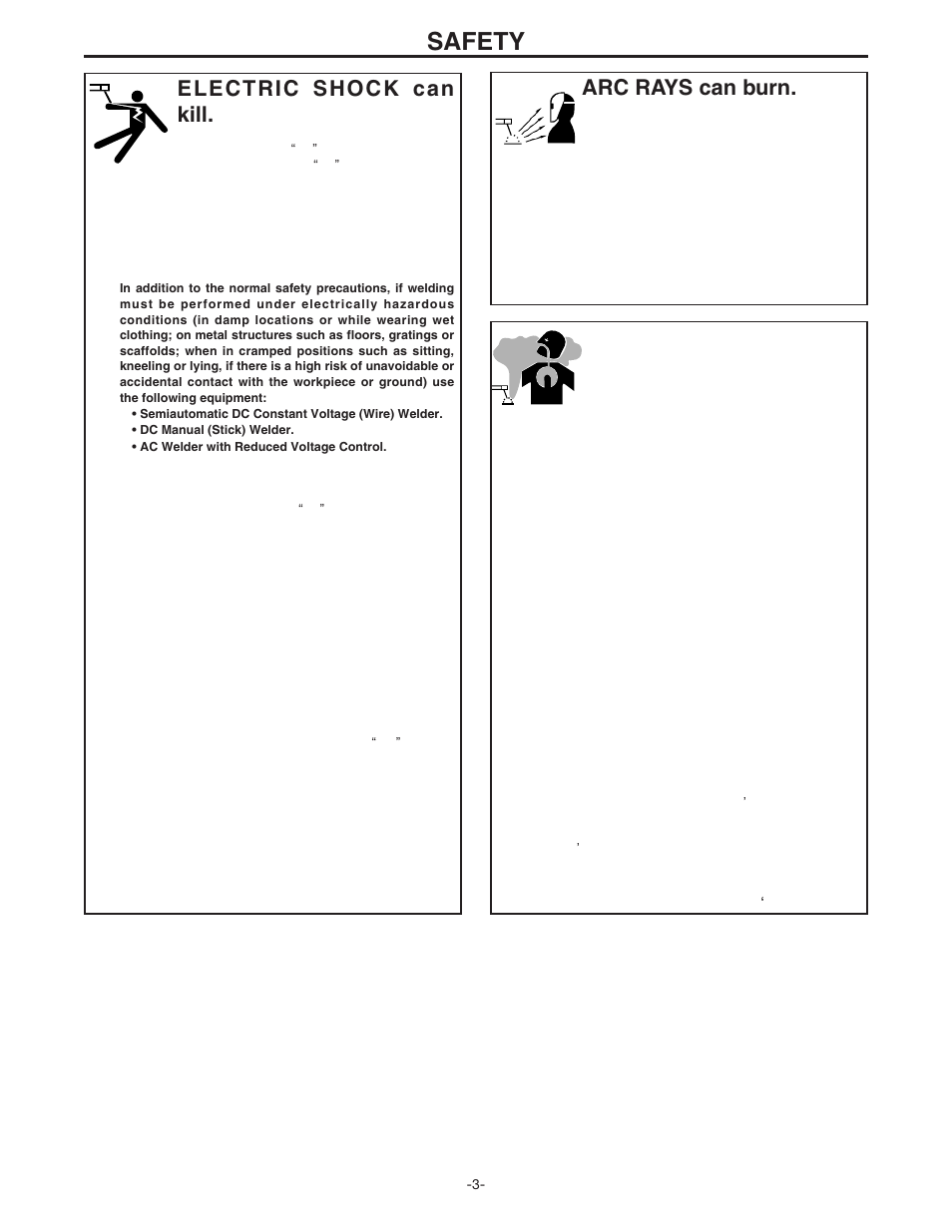 Safety, Arc rays can burn, Electric shock can kill | Fumes and gases can be dangerous | Lincoln Electric IM398 MAGNUM SG CONTROL MODULE User Manual | Page 3 / 22