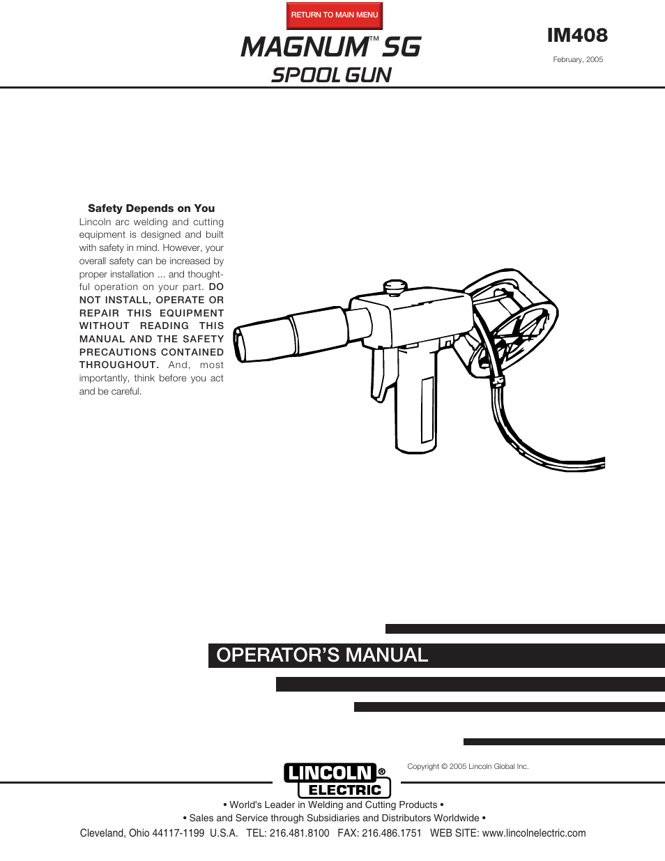 Lincoln Electric IM408 MAGNUM SG SPOOL GUN User Manual | 25 pages